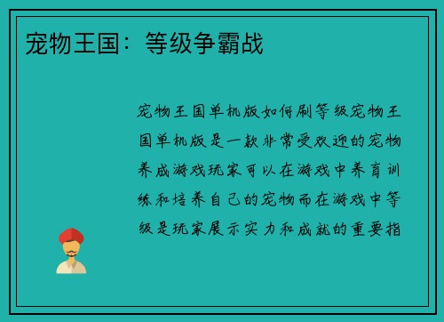 宠物王国：等级争霸战